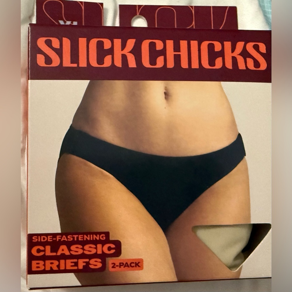SLICK CHICKS 2 Pack Classic Brief underwear BEIGE and BLACK Side Fastening NIB